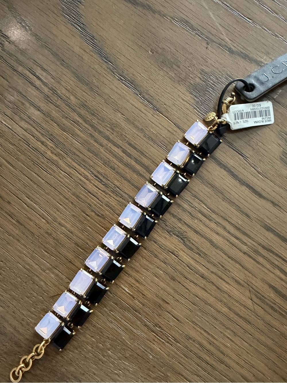 J. Crew Lavender and Black Crystal Square Stone Bracelet NWT